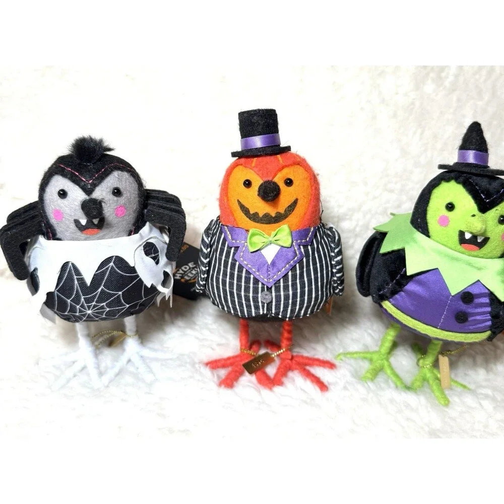 Target 2024 Hyde & EEK! Featherly Friends Halloween Fabric Birds SET OF 3 NWT